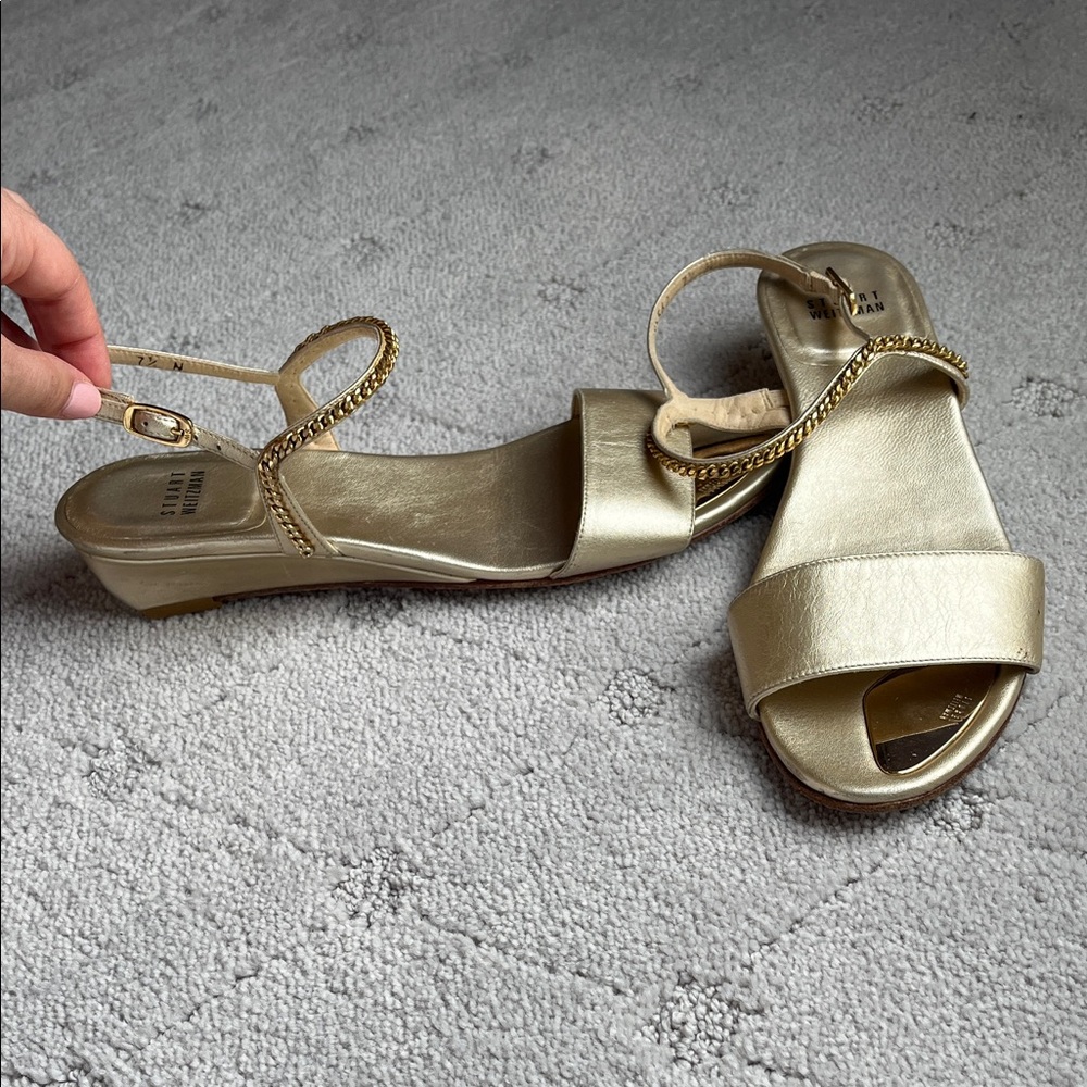 Stuart Weitzman Metallic Gold Braided Slingback Sandals